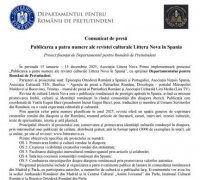 Publicarea a patru numere ale revistei culturale Littera Nova în Spania