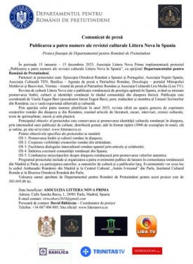 Publicarea a patru numere ale revistei culturale Littera Nova în Spania
